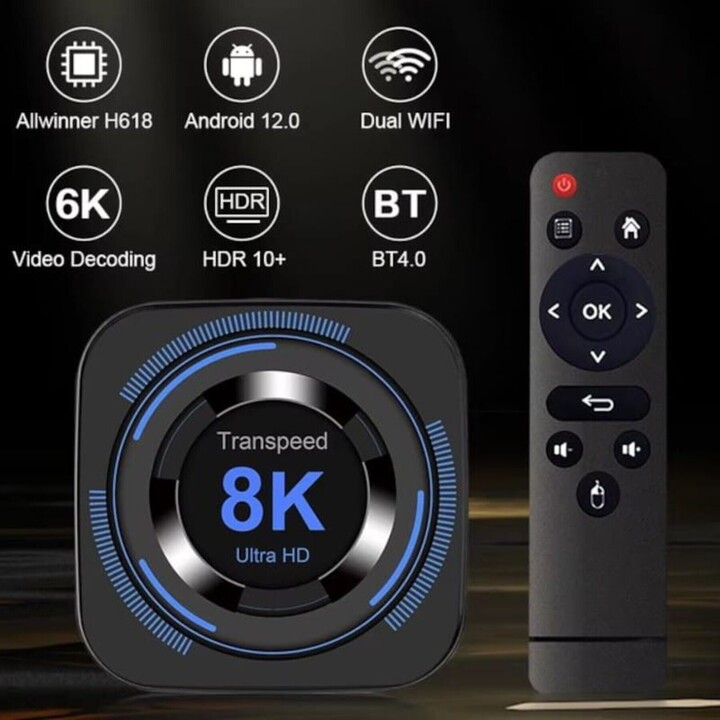 Transpeed 8K H618 4GB 32GB Wifi Dual Android 12 Android TV Black