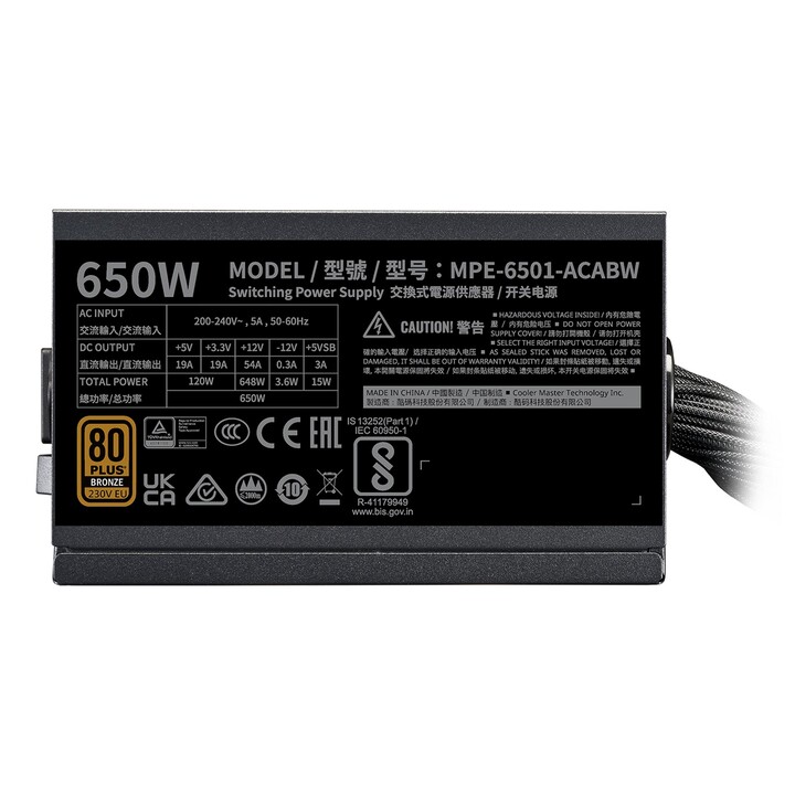 Cooler Master MWE Bronze 650 V3 230V unidad de fuente de alimentación 650 W 24-pin ATX ATX Negro