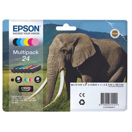Epson Original 24 cartouches d imprimante Elephant Multipack de 6 BK/C/M/Y/LC/LM (C13T24284010)