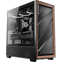 Antec Flux Wood, 5 ventiladores PWM incluidos, panel frontal de alto flujo de aire con madera de nogal, tipo C, radiador de 420 