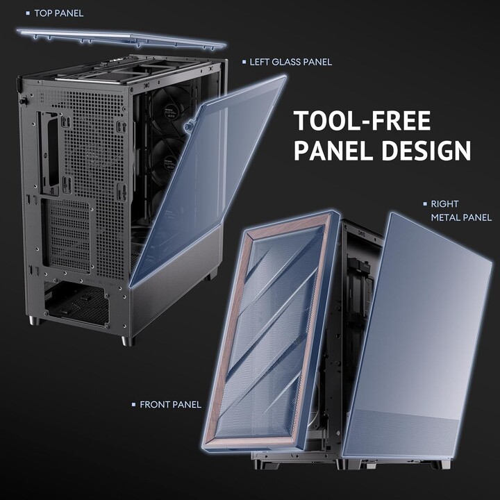 Antec Flux Wood, 5 x PWM-Lüfter im Lieferumfang enthalten, High-Airflow-Frontplatte mit Walnussholz, Typ-C, 420-mm-Kühler und Ba
