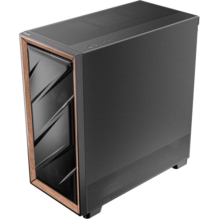Antec Flux Wood, 5 x PWM-Lüfter im Lieferumfang enthalten, High-Airflow-Frontplatte mit Walnussholz, Typ-C, 420-mm-Kühler und Ba
