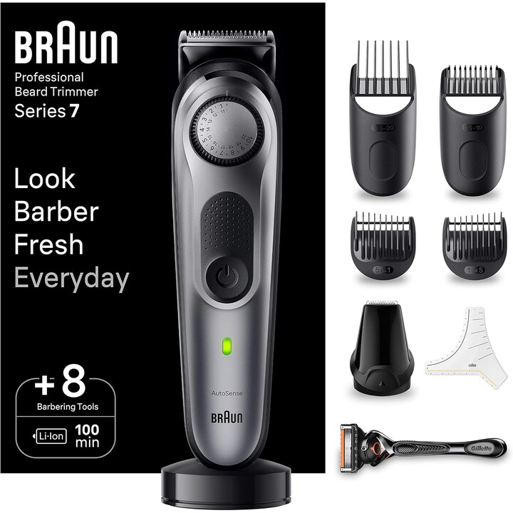 Aparador de Barba Braun Series 7 BT7420 6 em 1 Preto/Cinzento