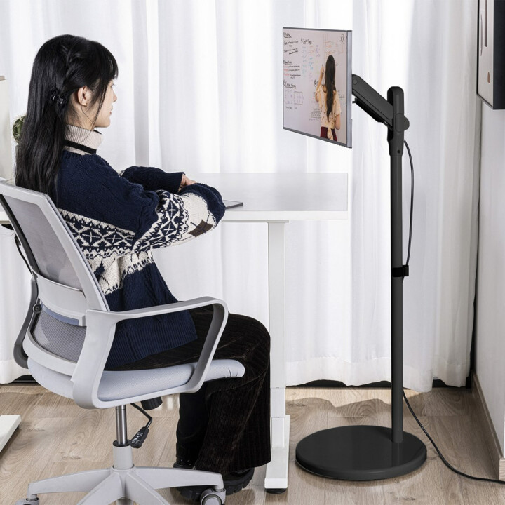 Maclean Mobiler Monitor-/TV-Bodenständer, Gasfeder, 17–35 Zoll, 2–10 kg, Schwarz, MC-970B