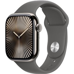 Apple Watch Series 10 GPS Cellular - 42mm Natural Titanium Case with Stone Gray Sport Band - Medium/Large