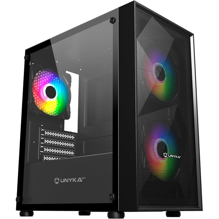 Unyka mir b200 s boîtier semi-tour/micro-atx/noir argb usb3.0 alimentation avec fenêtre