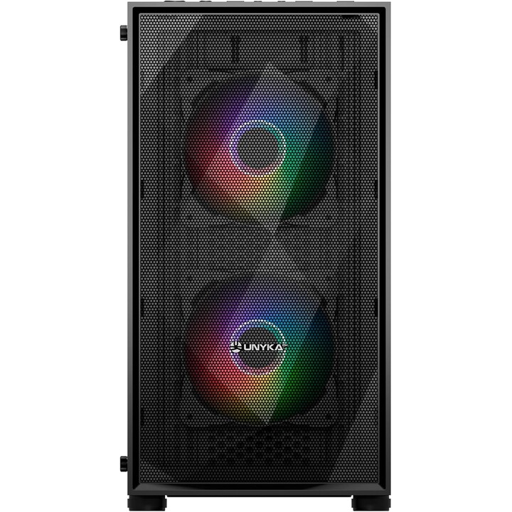 Caja semitorre unyka mir b200 s/micro-atx/fuente de alimentación argb usb3.0 negra con ventana