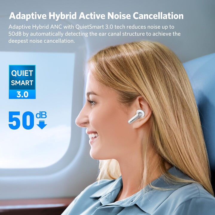 Earfun Air Pro 4 ANC QuietSmart 3.0 Fones de ouvido Bluetooth brilhantes brancos