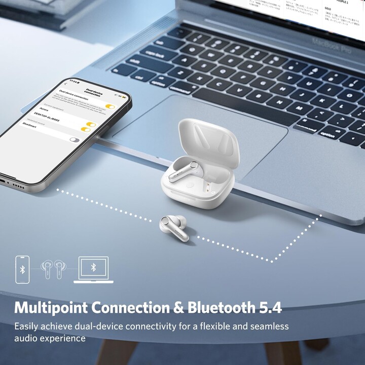 Earfun Air Pro 4 ANC QuietSmart 3.0 Fones de ouvido Bluetooth brilhantes brancos