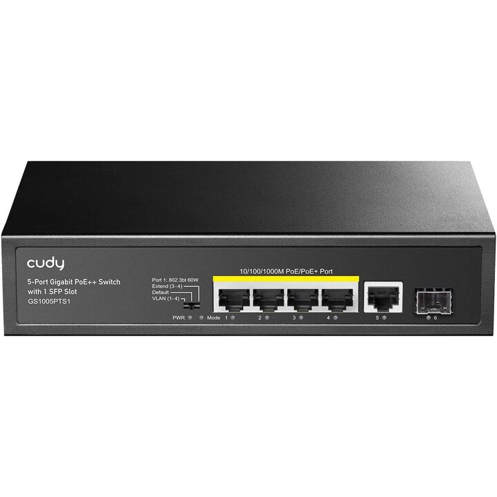 Cudy GS1005PTS1 Conmutador Gigabit PoE+ de 5 puertos 120W, 4 puertos PoE, 1 Sfp, 802.3at/af, Vlan