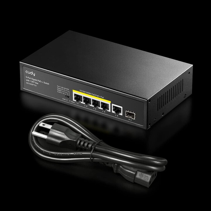 Cudy GS1005PTS1 Switch Gigabit PoE+ 5 ports 120 W, 4 ports PoE, 1 Sfp, 802.3at/af, Vlan