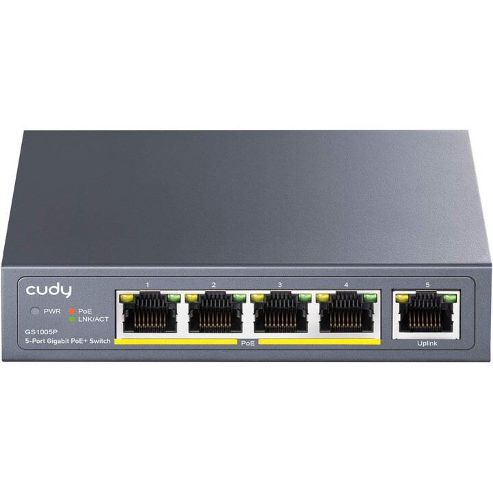 Cudy GS1005P Gigabit Ethernet Switch 5 Ports Poe+ 60W, 4 Ports 10/100/1000Mbps Poe+, Switch Non Géré