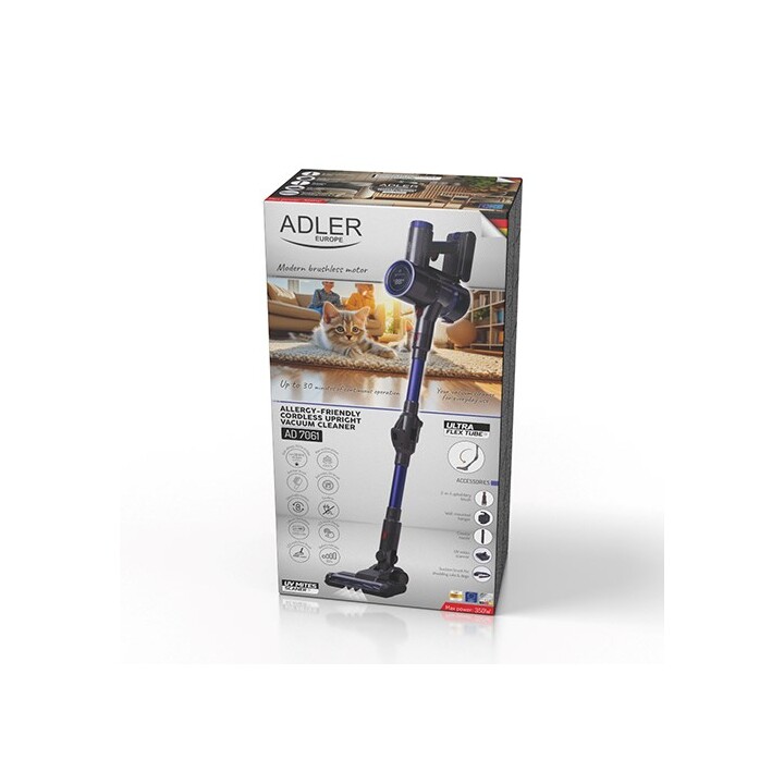 Aspiradora vertical sin cable Adler AD 7061 apto para alérgicos Negro, Azul