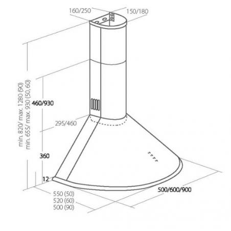 Campana de chimenea Akpo WK-4 Dandys GOLD 50 cm 450 m3/h, Negra