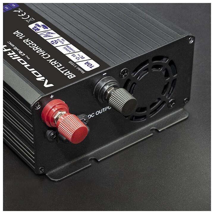 Qoltec 51958 Cargador Monolito Inteligente para baterías LiFePO4 AGM GEL SLA | 10A | 12V