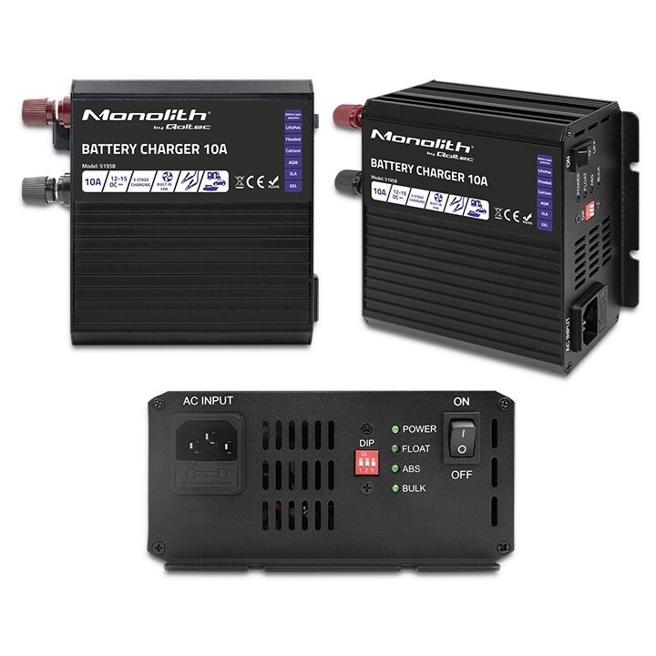 Qoltec 51958 Intelligentes Monolith-Ladegerät für LiFePO4 AGM GEL SLA-Batterien | 10A | 12V