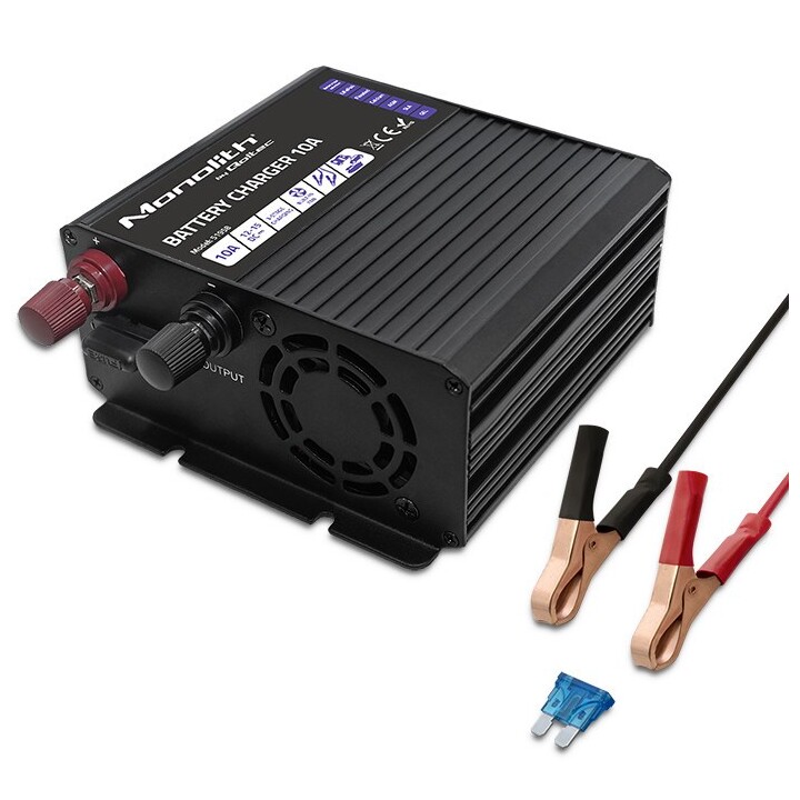 Qoltec 51958 Cargador Monolito Inteligente para baterías LiFePO4 AGM GEL SLA | 10A | 12V