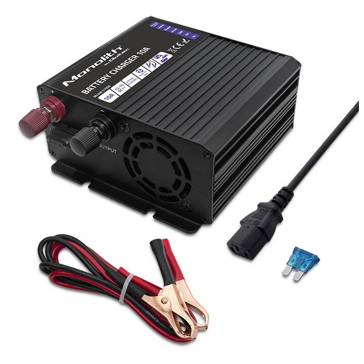 Qoltec 51958 Cargador Monolito Inteligente para baterías LiFePO4 AGM GEL SLA | 10A | 12V