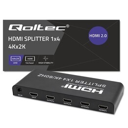 Qoltec 51799 Splitter HDMI attivo 4 x HDMI 4K x 2K | 6Gbit/s | 60Hz