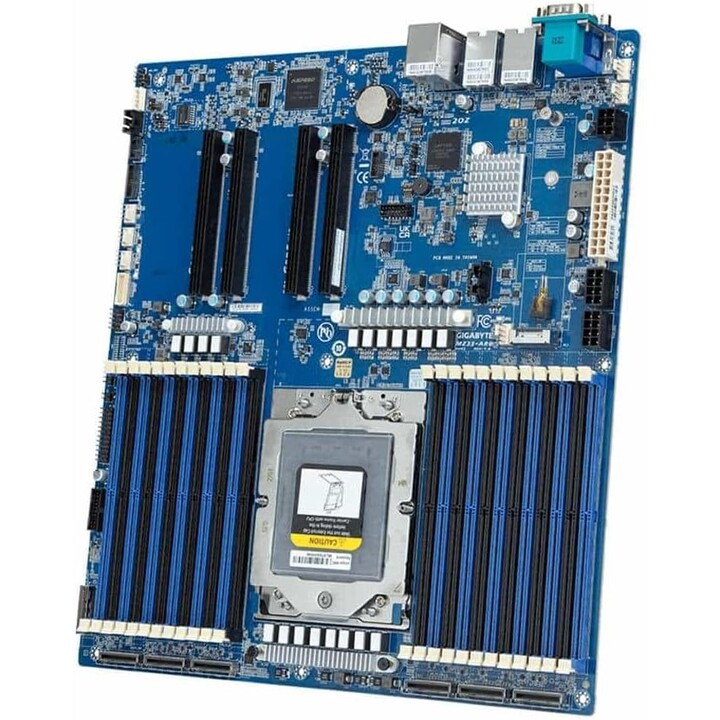 Gigabyte MZ33-AR0 Motherboard 1x SP5 AMD Epyc 9004 SoC (24x DIMM, 6x MCIO 8i, 1xM.2, 2x10Gbe, IPMI, E-ATX)