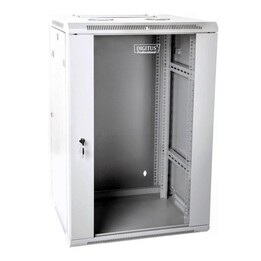 Wandmontierter Netzwerkschrank 19" 18HE Rack 600x600, Türglas, grau, geteilt, gefaltet, 60kg