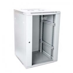 Wall-mounted network cabinet 19" 18U rack 600x600, door pane, gray, unshared, folded, 60kg