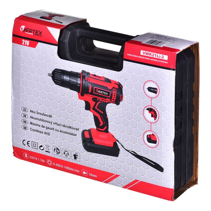 Vertex WK21Li-2 taladro atornillador 21V 2x1,7Ah negro