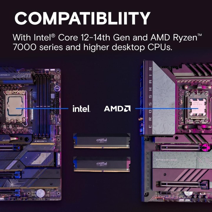 Kit de memória RAM para overclocking Crucial Pro 32GB (2x16GB) DDR5 6000MHz para ambiente de trabalho