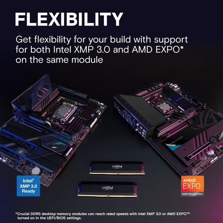 Kit de memória RAM para overclocking Crucial Pro 32GB (2x16GB) DDR5 6000MHz para ambiente de trabalho