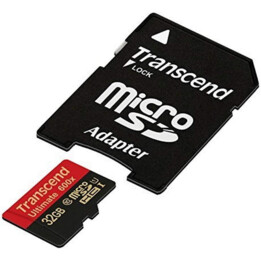Transcend TS32GUSDHC10U1 32GB 600x C10 U1 MLC NAND Black / Red - microSD Card