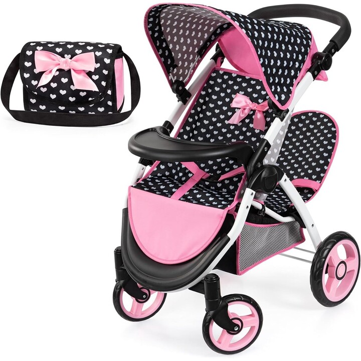 Passeggino per gemelli Bayer Doll nero con fiocco 39460AA