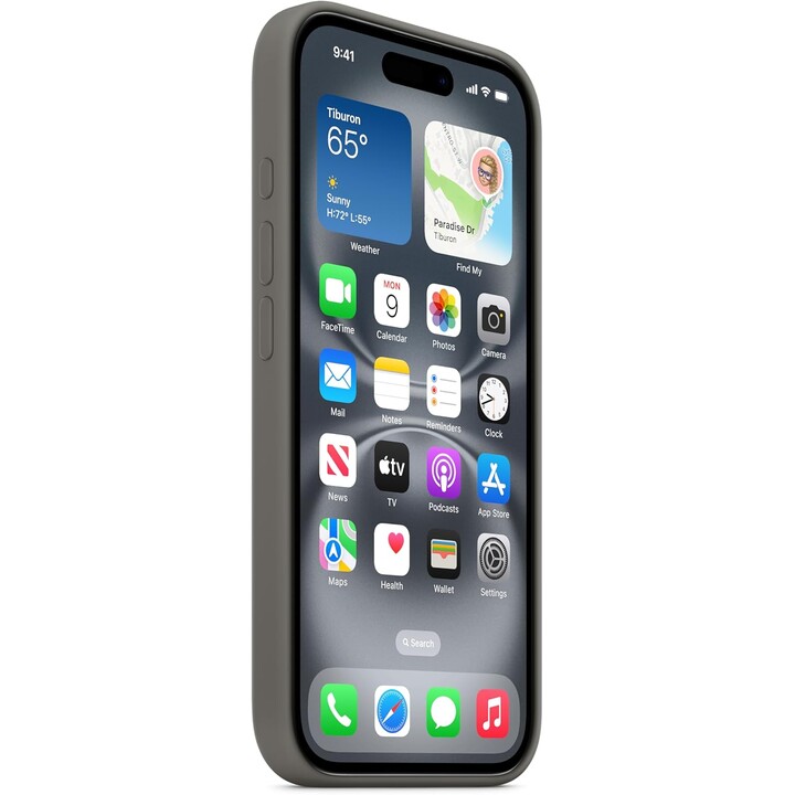 Apple Silikon Case mit MagSafe für iPhone 16 - Steingrau