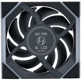 Lian Li Uni Ventilador SL LCD ARGB Lâmina Reversa 120mm Pacote Triplo Sem Fio Preto