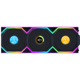 Lian Li Uni Ventilador SL LCD ARGB 120mm Pacote Triplo Sem Fio Preto
