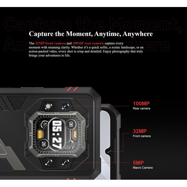 CUBOT Kingkong Star 2, robustes Android 14-Handy, 24 GB (12+12) RAM + 256 GB, 100-MP-Kamera, Schwarz