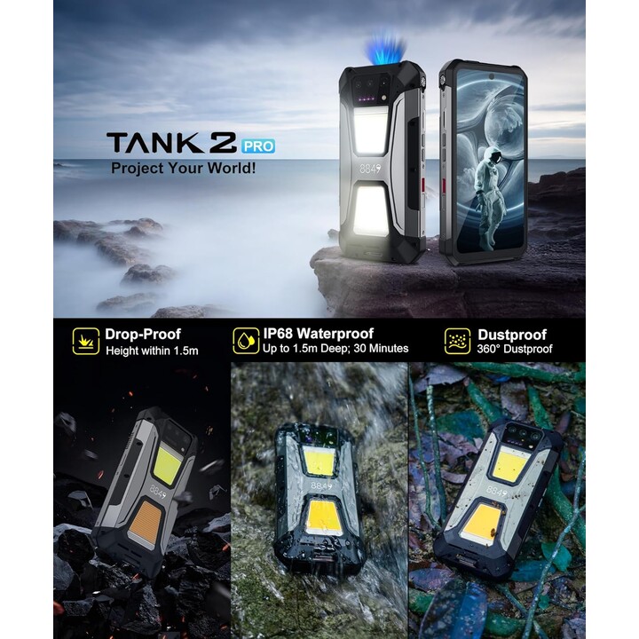 Unihertz 8849 Tank 2 Pro Projektor 12 GB/512 GB – robustes Mobiltelefon