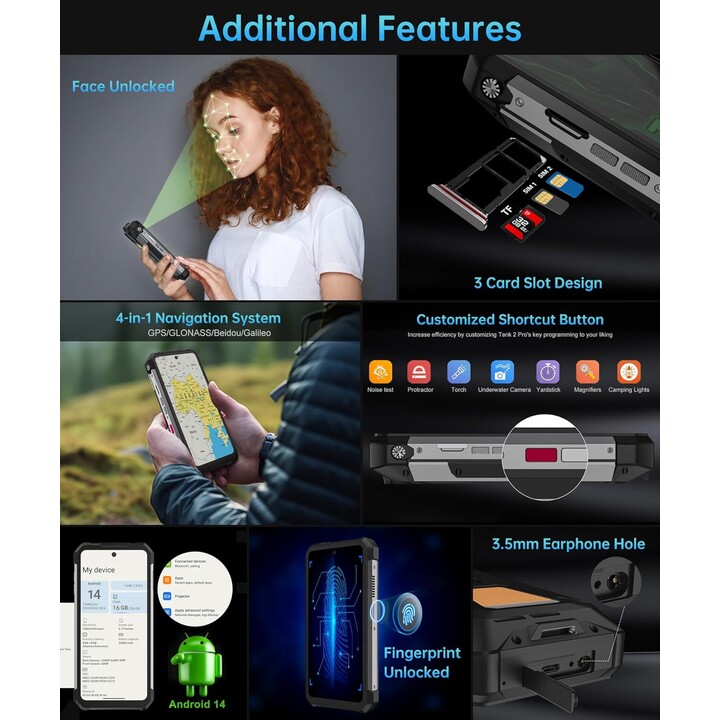 Unihertz 8849 Tank 2 Pro Projektor 12 GB/512 GB – robustes Mobiltelefon