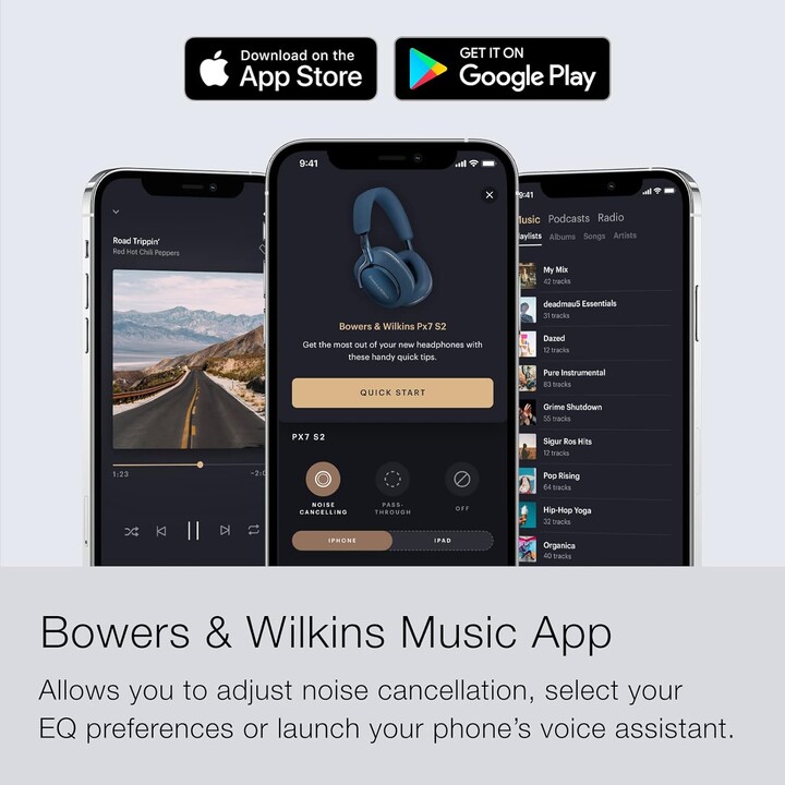 Bowers & Wilkins PX7 S2e, Over-Ear Noise Cancelling Wireless Headphones with Qualcomm aptX™ Adaptive & Fast Charging, Blue