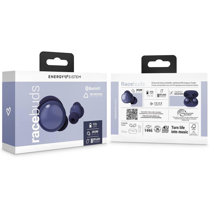 Fone de ouvido intra-auricular Energy Sistem + microfone racebuds tws bluetooth indigo