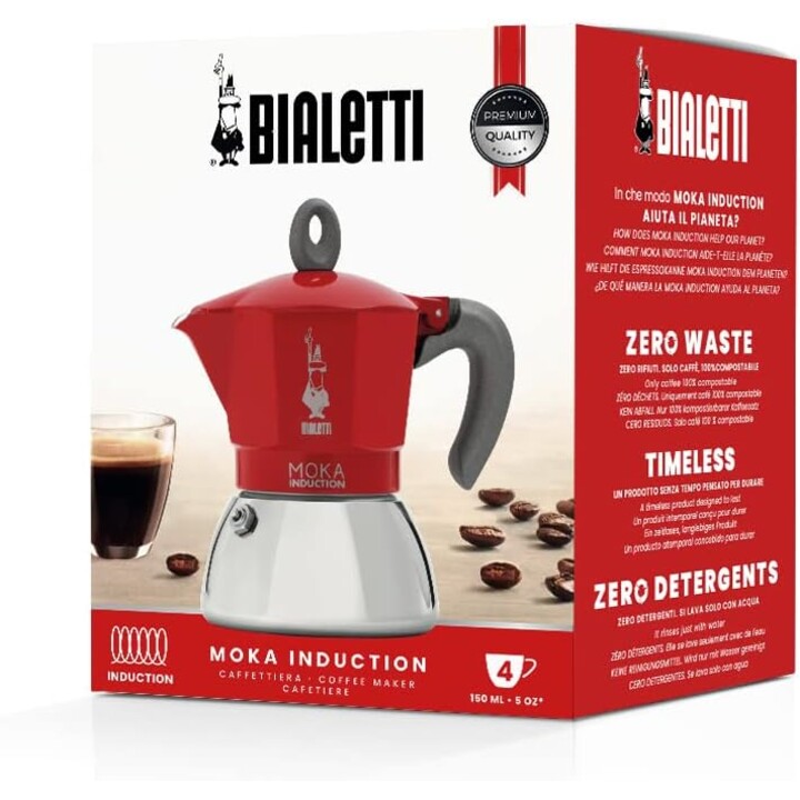 Bialetti cafetera moka inducción aluminio 160ml roja