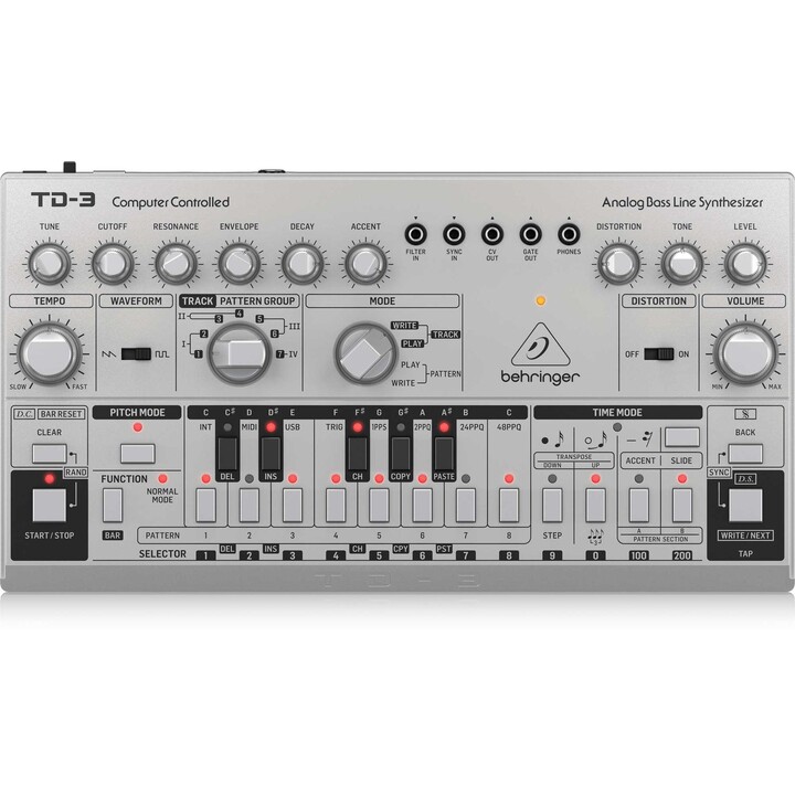 Behringer TD-3-SR Sintetizador de escritorio de línea de bajo analógico plateado