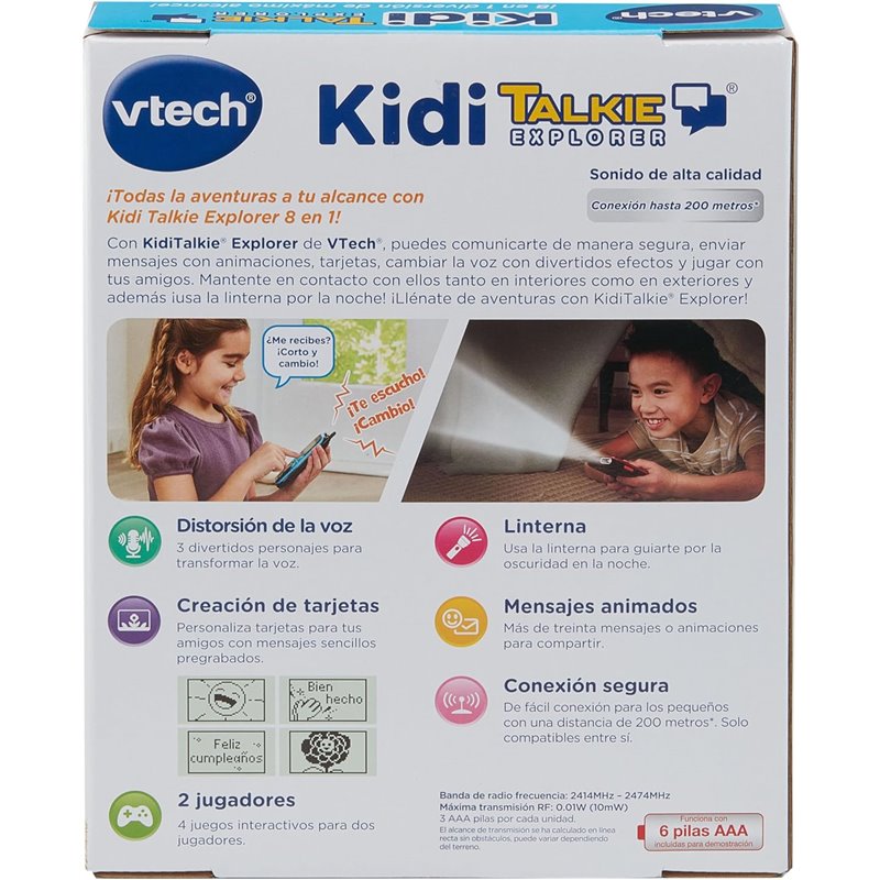 VTech - KidiTalkie Explorer Azul/Vermelho, Walkie-Talkies infantis com lanterna e efeitos de voz, envio de mensagens, função de 