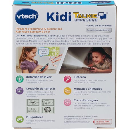 VTech - KidiTalkie Explorer Azul/Vermelho, Walkie-Talkies infantis com lanterna e efeitos de voz, envio de mensagens, função de 