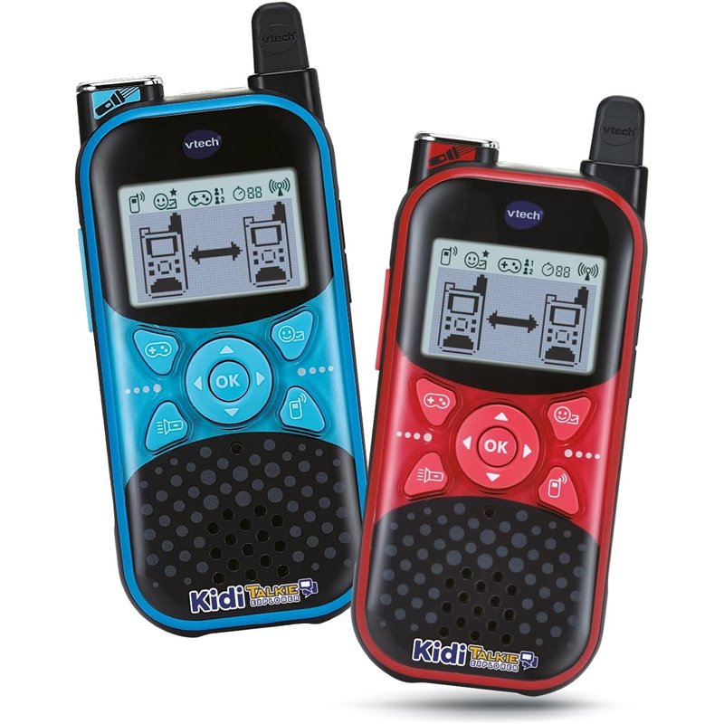 VTech - KidiTalkie Explorer Azul/Vermelho, Walkie-Talkies infantis com lanterna e efeitos de voz, envio de mensagens, função de 