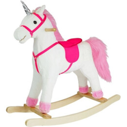 Cheval de Course Licorne Sons Blancs Bouge Museau Queue 74 cm