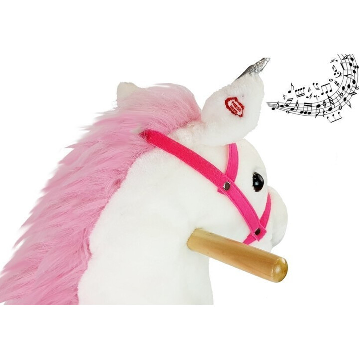 Cavalo de Corrida Unicórnio Branco Sons Move Focinho Cauda 74 cm