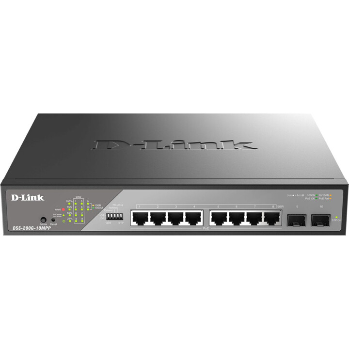 D-Link DSS-200G-10MPP Netzwerk-Switch Managed L2 Gigabit Ethernet (10/100/1000) Power over Ethernet (PoE) 1U Schwarz, Grau