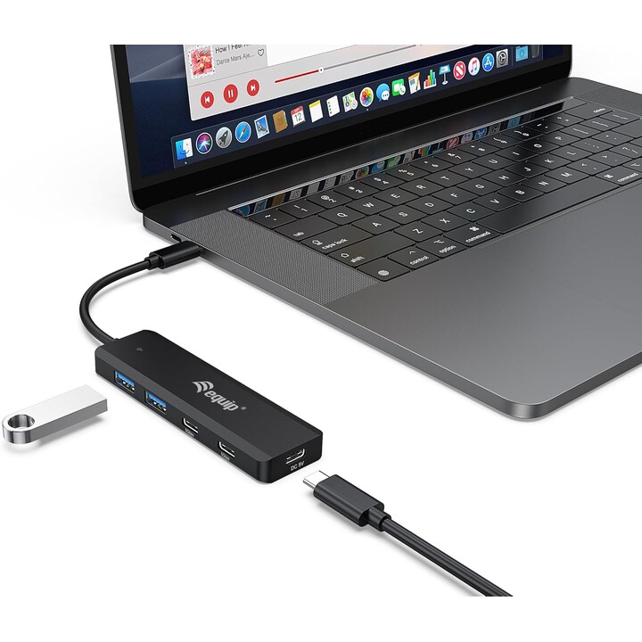 Hub equipar usb-c 4 portas 2xusb-c 3.2 + 2xusb 3.0 preto