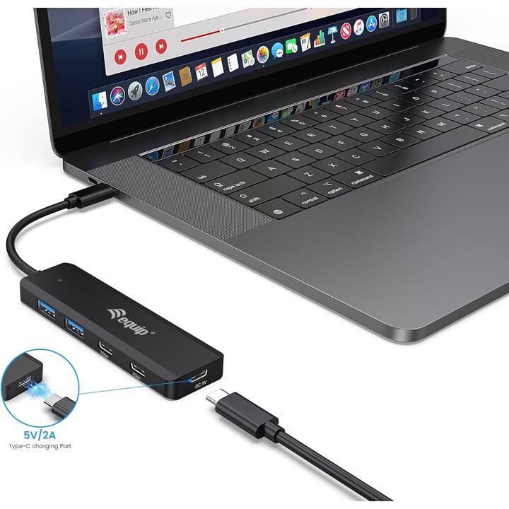 Hub ausgestattet mit USB-C 4 Ports 2xUSB-C 3.2 + 2xUSB 3.0 schwarz