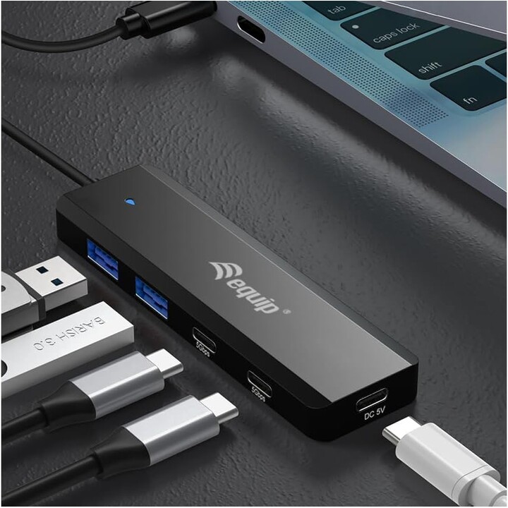 Hub ausgestattet mit USB-C 4 Ports 2xUSB-C 3.2 + 2xUSB 3.0 schwarz